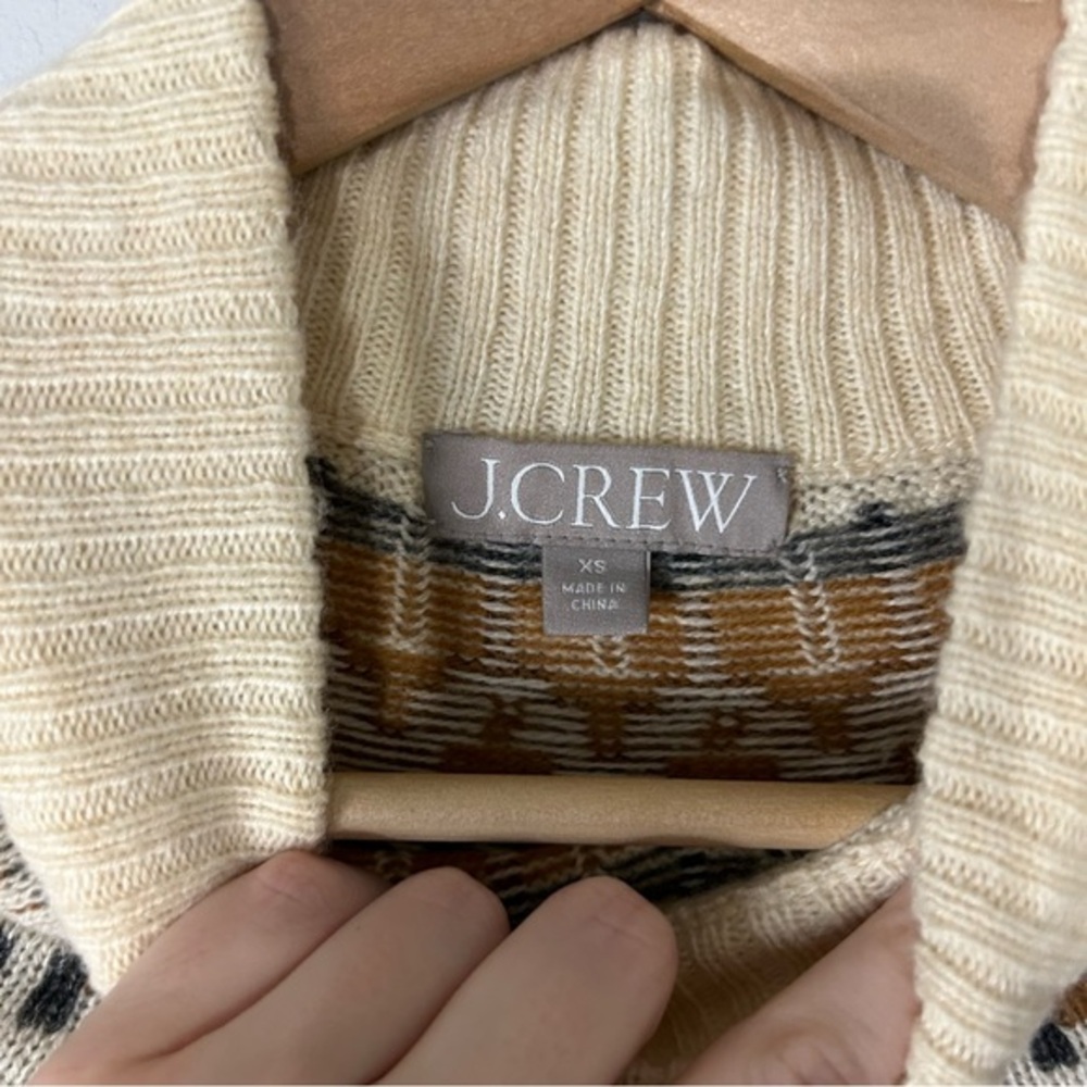 J. Crew Fair Isle Mockneck Pullover Sweater Neutral Cream Tan Wool Blend - Picture 3 of 9